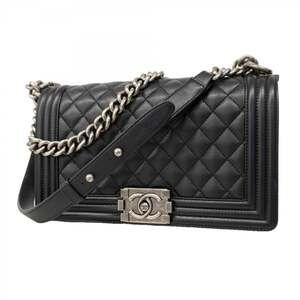 Chanel Shoulder Bag Boy Chain Caviar Skin Black Women's